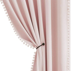 Pink Semi Blackout Curtains 54 Inch Pink Pompoms Curtains for Kids Room Blackout Thermal Curtain for Baby Girls Room Pencil Pleat 50 Inch Wide Pack of 2