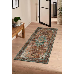 KIMODE Washable Rug Bedroom Kitchen Rug - 60 x 130 cm Vintage Runner Hallway Rugs Soft Boho Short Pile Bath Mat Non-Slip Kitchen Runner Carpet for Kitchen Bathroom Laundry Room Entrance