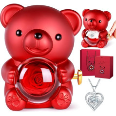 Eternal Rose Bear Gift Box, Rose Box Bear, Rose Bear Preserved Flowers, Gifts for Mother, for Women, Christmas, Valentine's Day, Birthday (White Heart Chain)