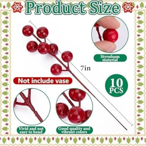 Norfolk Fir Branches with Red Berry Stems 14 Inch Artificial Green Norfolk Pine Stems Branches Artificial Foliage Pine Needles Picks for Crafts Garland Home Decor 45 Pieces