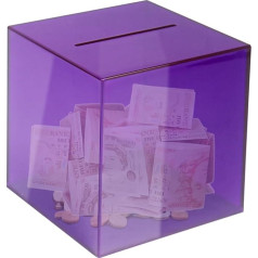 Acrylic Money Box 15 x 15 cm Clear Kids (Purple)