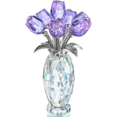 Purple Crystal Rose Flower Figurine Rose Gift for Mum Wife Grandma Glass Flower Collectible Mother's Day Thanksgiving Anniversary Birthday Gift