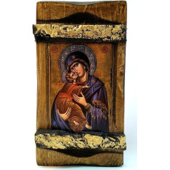 Handmade Wooden Greek Christian Orthodox Mount Athos Icon of Virgin Mary Mother of Jesus / Mp3