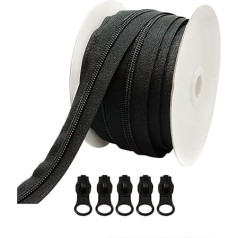 10 Meters Waterproof Zipper + 7 Sliders for Sewing and Assembling the Zipper to the Desired Size, Zipper for Sewing Clothes, Neoprene, (10 Metres, 3 mm)