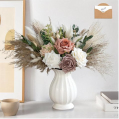 Pack of 100 Pampas Grass with Vase, Fleurs Artificial Dans Un Vase, Pampas Marron, Centre de Table à Manger, Chambre, Anniversaires, Décoration de Maison (Pink)
