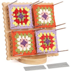 Coopay Granny Square Tensioner, 20 x 20 cm Blocking Board with Base, Wooden Locking Board Crochet for Granny Squares with 20 Stainless Steel Rod Pins, Bamboo Granny Square Barrier Board for Crochet &