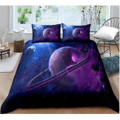 Timiany Children's Bed Linen Set Solar System Planet Boys Teenagers Duvet Covers with Zip 135 x 200 cm + 80 x 80 cm Planets and Stars Microfibre Duvet Cover (Universe C, 135 x 200 + 80 x 80)