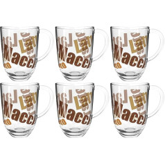 Leonardo Napoli 024236 Latte Macchiato Cups, Set of 6, Dishwasher-Safe Coffee Cups with Motif, Glass Cup with Handle, Microwave-Safe, 380 ml