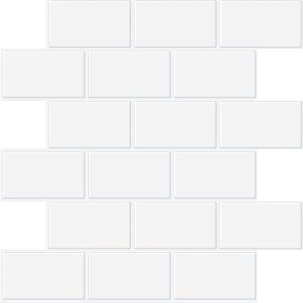 Peel and Stick Wall Tiles 1.6mm Thick 10 Sheets Subway Design Splash Guard Tiles for Kitchen 12x12 Inch