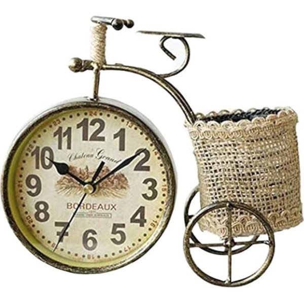 SWHONG Modern Pen Holder Bicycle Design Desktop Metal Wall Clock Easy to Read Black