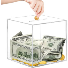 Transparent Acrylic Money Box for Adults and Children Square Transparent Break Open Money Box for Breaking or Storing Cash or Coin 12x12cm