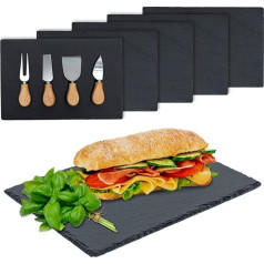 Slate Serving Plate with Cutlery (Set of 6) - 30 x 20 cm Slate Serving Plates Ideal as Sushi Plate or for Cheese