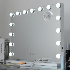 Hollywood Illuminated Makeup Mirror with 15 LED Lights, Touch Control, Large Cosmetic Mirror, 3 Light Modes, Table Makeup Mirror for Dressing Table, Bathroom, White
