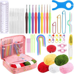 Tanstic 59 Pieces Crochet Kit for Beginners, Crochet Hooks Set with Crochet Yarn, Stitch Markers, Ruler, Crochet Needles, Storage Bag and Knitting Crochet Supplies for Crocheting Crafts
