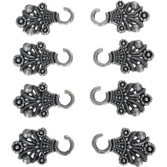 4 Pairs (8 Pieces) Large Antique Silver Coloured Metal Bodice Hooks Dirndl Bodice Size 42 mm x 25 mm Made in Germany