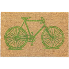Relaxdays Bicycle Doormat, Made of Coir Fibre, Non-Slip Door Mat, H x W x D: 1.5 x 60 x 40 cm, Dirt Trapper Mat, Natural/Green