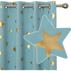 Deconovo Eyelet Curtains, Blackout Curtain, Stars, Opaque Curtains, Thermal Bedroom, 183 x 117 cm (Height x Width), Sky Blue, Set of 2