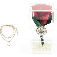 LUA STORE Preserved Red Rose in Gift Box - Eternal Rose with Bracelet - Perfect Romantic Gift for Birthday, Valentine's Day and Other Occasions
