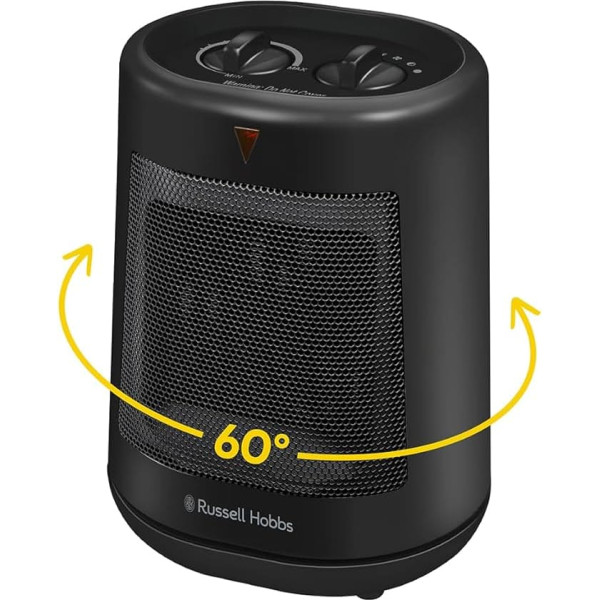 Russell Hobbs 2000W/2KW Electric PTC Ceramic Heater Black Portable Oscillating 2 Heat Settings Overheating Protection Adjustable Thermostat with 20m2 Size