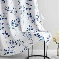 Beauoop Navy Blue Opaque Curtains Leaves Floral Pattern Vintage Curtains with Eyelets Botanical Thermal Curtain Blackout Curtains for Farmhouse Living Room Bedroom Set of 2 132 x 245 cm (H x W)
