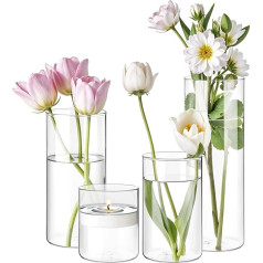 Winter Shore Vases Small Table Decoration (Pack of 4) - Vases Glass Centrepieces - Elegant Cylindrical Glass Vase Small Weddings - Vase Small for Bouquets - Transparent Small Flower Vases Table