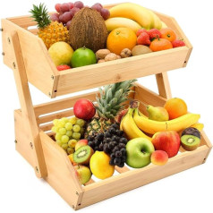 YOPEUC Bamboo Fruit Basket, 2-Tier Fruit Stand, Wooden Fruit Stand, Bamboo Fruit Basket, 2 Levels, Removable Fruit Stand, Fruit Bowl Holder for Counter for Vegetables, Bread, Snack