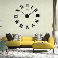 VIVILINEN Large DIY Wall Clock Frameless Modern Mute 3D Mirror Sticker DIY Clock Silent Home Decoration Wall Sticker Clock for Living Room Bedroom Office