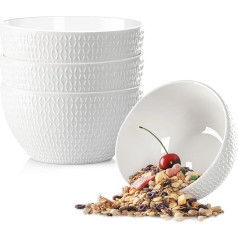 NUTRIUPS Ceramic Cereal Bowls, 850 ml Soup Bowls, White Bowls, Set of 4, Deep Serving Bowls for Cereal, Soup, Microwave Safe
