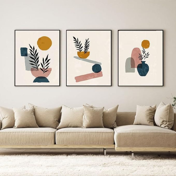 VTRXEG Abstract Canvas Picture, Boho Abstract Line Poster Set, Modern Minimalism Art Prints, for Living Room, Bedroom, Wall Decorative Pictures without Frame (3 x 40 x 60 cm, Orange-3)
