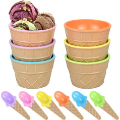 Set of 6 Ice Cream Bowls and Matching Spoons, Cute Colourful Ice Cream Bowls with Spoons, Practical Ice Cream Cups, Dish Cup for Ice Cream, Food, Fruit, Family, Camping, Halloween Party, Christmas