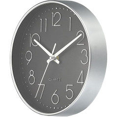 PATIKIL 8 Inch Round Wall Clock Battery Operated Silent No Ticking Wall Clocks with Silver Arabic Numerals for Office Bedroom Kitchen Decoration Black