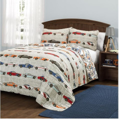 Lush Decor Race Cars 2 Piece Quilt Set Blue/Orange Twin