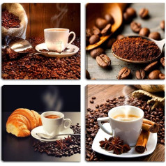 Degona Modern Coffee Pictures 4 Pieces 30 x 30 cm Each Print on Canvas Coffee Furniture for Living Room Bedroom Kitchen Office Restaurant