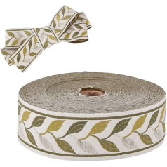 arricraft 25 Yards Besticktes Vintage Band 1.4 Zoll Stoff Zum Nähen Gewebt Grünes Blattmuster Fransenbesatz Dekorbesatz Ethnisches Besticktes Band Für DIY Kleidung Vorhangdekoration Heimdekoration