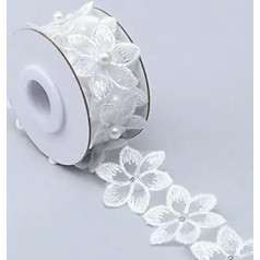 Yards Blumenperlen, bestickte Blumen, Spitzenband, Perlenfransen, afrikanischer Spitzenstoff, handgefertigtes Kleider-Nähzubehör, Weiß, Breite 6 cm