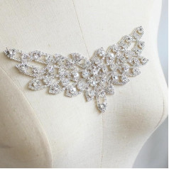 PEARLY JUN Rhinestone Appliques Silver AB Diamond V Neck Applique Patches for Dresses Hand Sewing Craft Projects DIY Wedding Clothes Shoes Hats Bags Embellishments