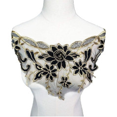 Pailletten zum Nähen, Blumenapplikationen, Gestickter Blumen-Spitzen-Ausschnitt-Patch, Halskragenbesatz, Kleidung, Nähen, Applikation, Kleid, Verzierung, Stoffstoff (schwarz) (Color : #6)
