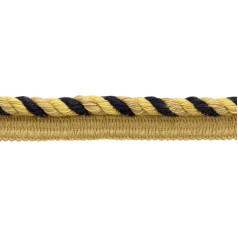 DecoPro 0038DKL Basic Trim Cord with Sewing Lip 10 mm Black/Gold Camel