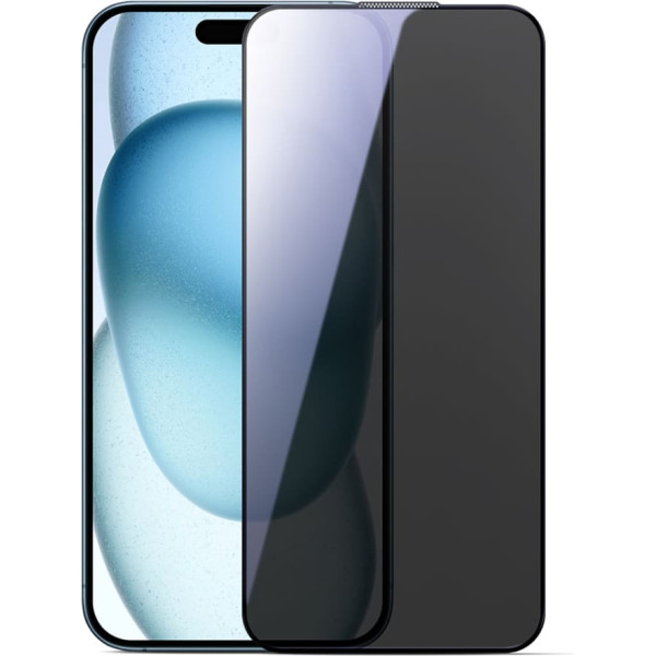 Rūdīts 2,5D putekļu necaurlaidīgs privātuma stikls ar melnu rāmi iPhone 16 Pro Max tālrunim