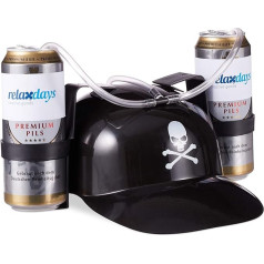 Relaxdays 4 x Pirate Drinking Helmet with Tube for 2 Cans of Beer, Carnival Fun Party Items, Skull Beer Helmet, Black