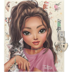 Depesche TOPModel Kitty and Doggy 12957 Diary in Beige with Model and Cat Motif, Book with 192 Lined Pages and Lock