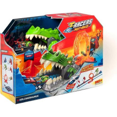 T-Racers Mix 'N Race Volcanosaurus Toy Car Slope, Includes 1 Trigger, 3 Slopes, 1 Exclusive Nitro Rex Car and 4 Stunts
