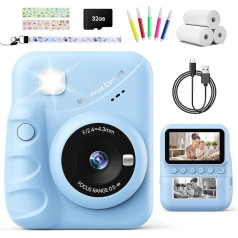 TIATUA Instant Camera Children, 48MP 3.0 Inch Screen Children's Camera Instant Camera with 32G Card, Printing Paper, 1080P Camera Children Instant Print, Gift for Children 3-12 Years