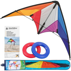 HQ Calypso II, stunt kite, two-line, flying kite, kite for children and adults, from 8 years, 59 x 110 cm, incl. 20kp polyester cords 2 x 20 m on spools, 2-6 Beaufort