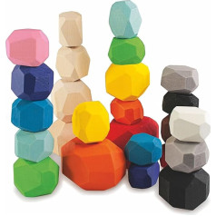 Ulanik Stacking Stones Montessori Toy from 3 Years Baby Sensory Balance Game Wooden Building Blocks for Counting and Sorting Colours Learning - 25 Colourful Balancing Stones