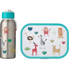 Mepal - Flip-Up Campus Thermal Lunch Set - Insulated Stainless Steel Water Bottle for Children - 9 Hours Hot & 12 Hours Cold - Bento Lunch Box with Insert & Fork - BPA-Free - Animal Friends