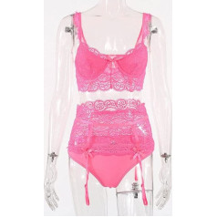 MLLM Open front lingerie set, nightloading sexy underwear, sexy lace three-piece set powder_M, lingerie erotic underwear