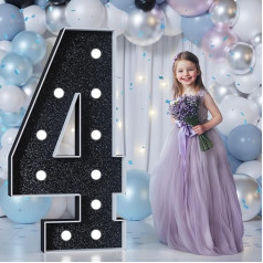 Festzeltzahlen Schwarz 4. Geburtstag Dekorationen 1,2 m großes beleuchtetes Schild Festzelt Zahlen 1,2 m hoch für Geburtstag, Jahrestag, Abschlussfeier, Party, Ballon-Dekoration, großer Karton für