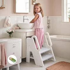 hoopyosms Foldable Step Stool for Toddlers, Adjustable Kids Bathroom Sink and Potty Training Stool with Safety Handrail, Non-Slip Pads, Perfect Kitchen Step Ladder for