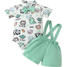 UUAISSO Toddler Baby Boy Summer Clothing Dinosaur Print Short Sleeve Tops Braces Shorts Set
